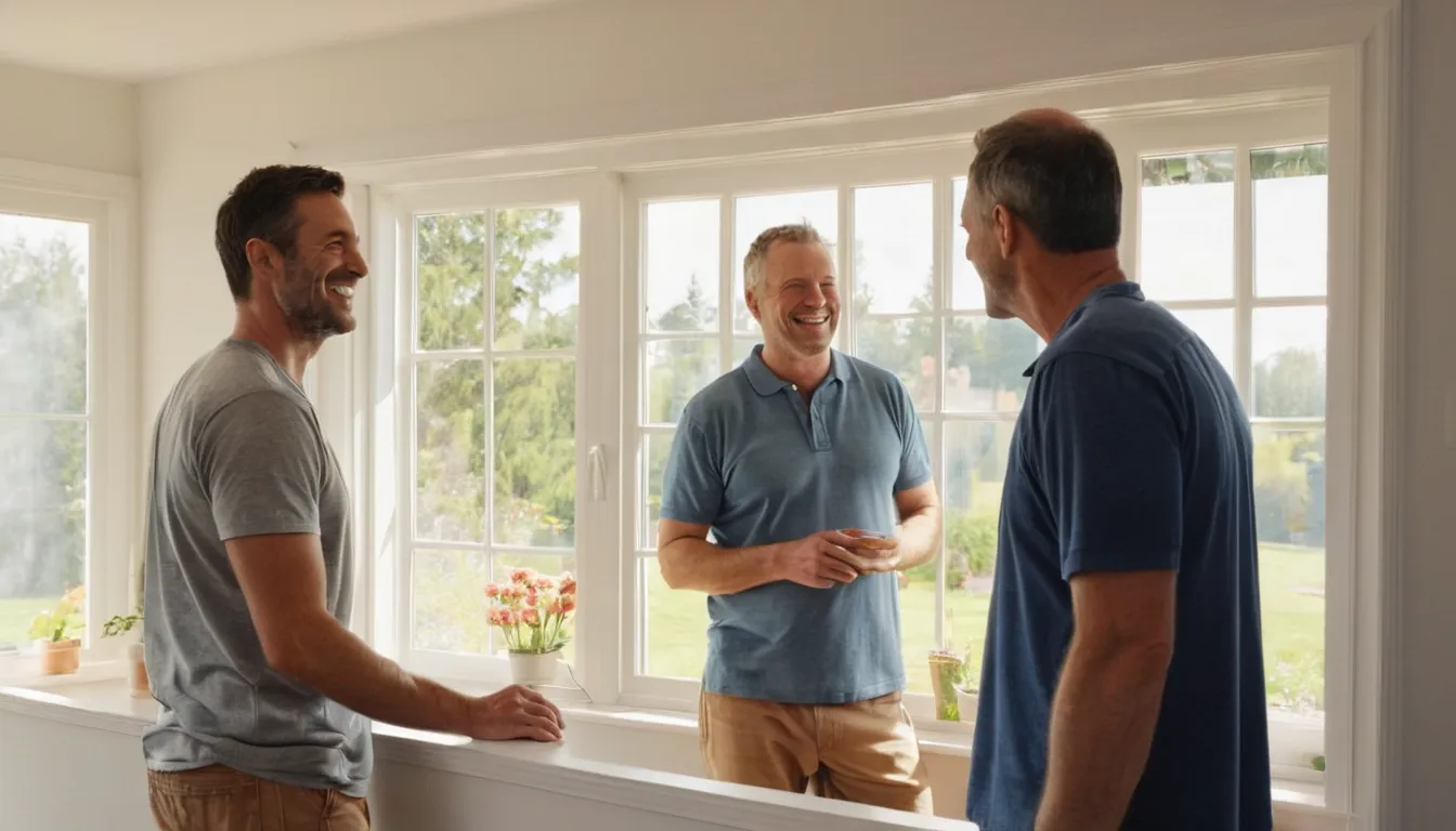 A friendly homeowner and a local provider looking at a new window in a Dayton home